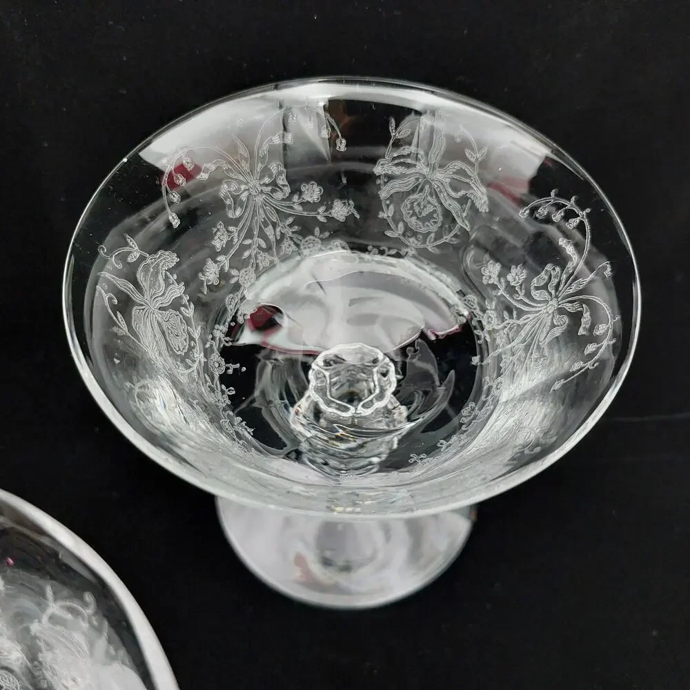 Vintage Heisey Orchid Etched Crystal Low Sherbet Champagne Coupe Glasses Set 3
